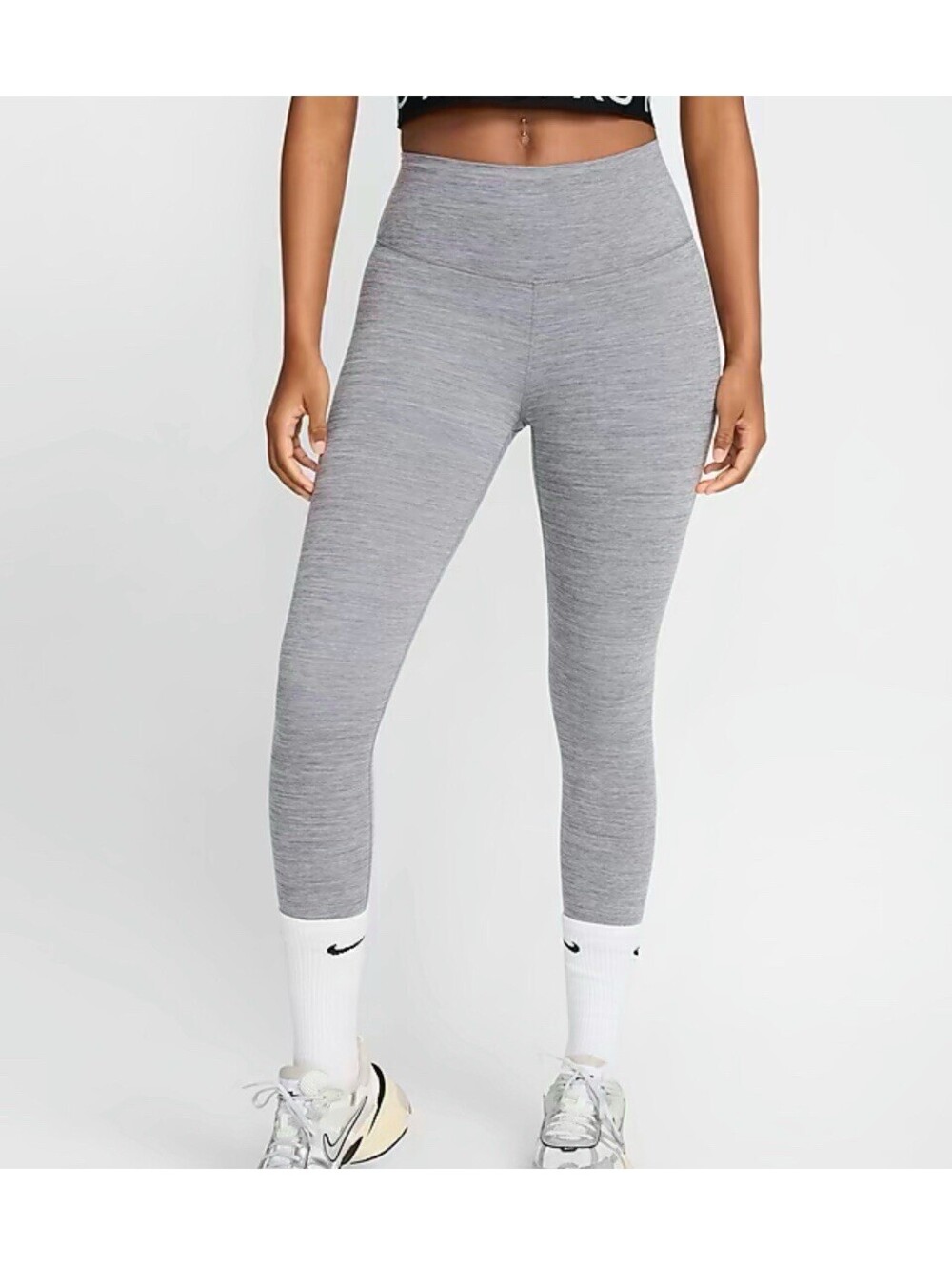 NWT Nike One Women Sz L High Waisted Crop Legging Smoke Grey/Heather FN3236-084